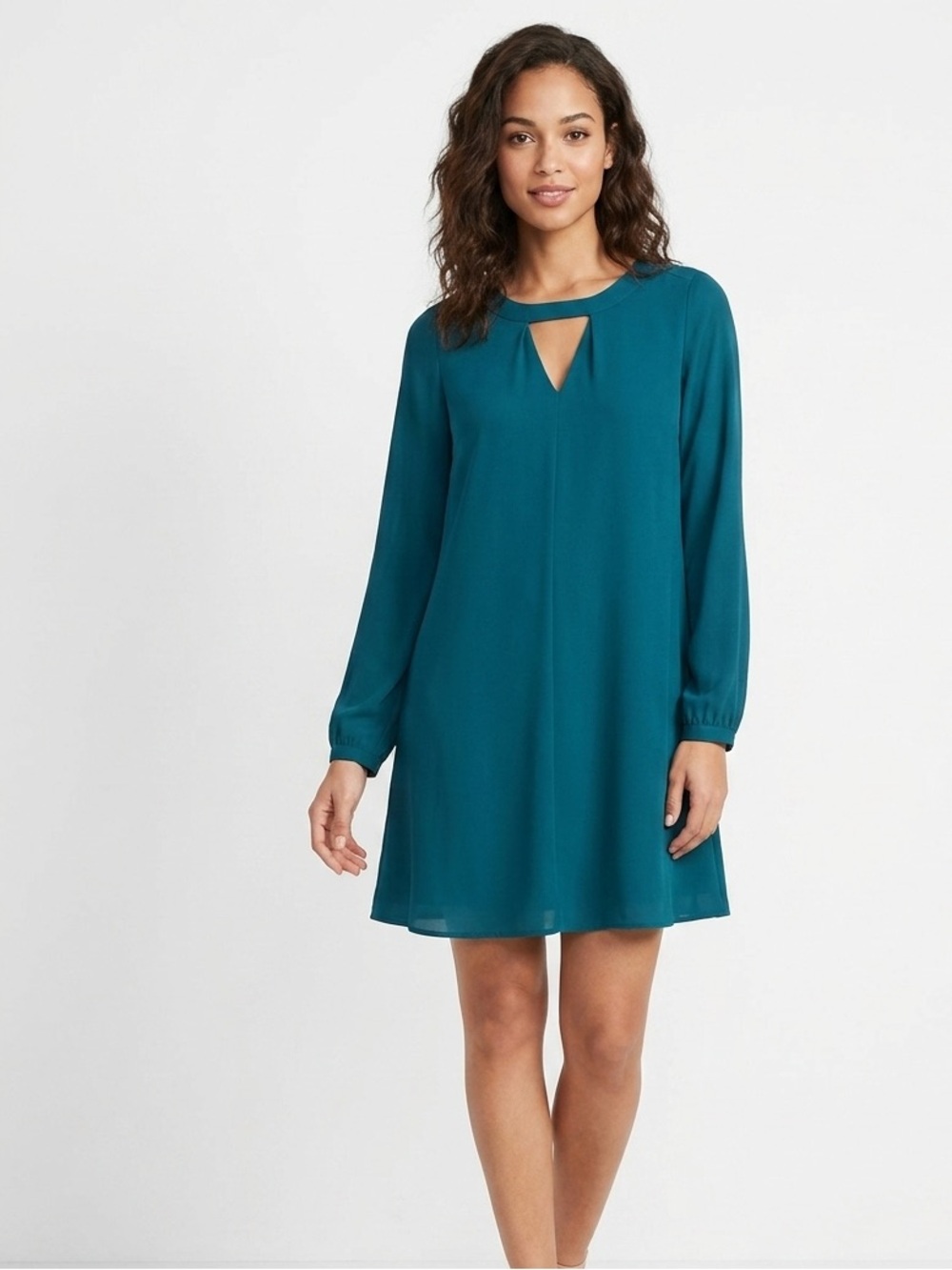 Express -Dark Green Dress w/ Key Hole Cut Out on Neck Line Size Small Shift